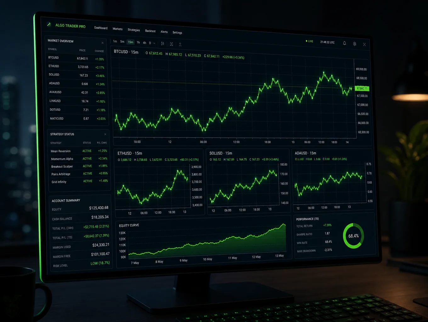Professional trading terminal showing live market momentum charts